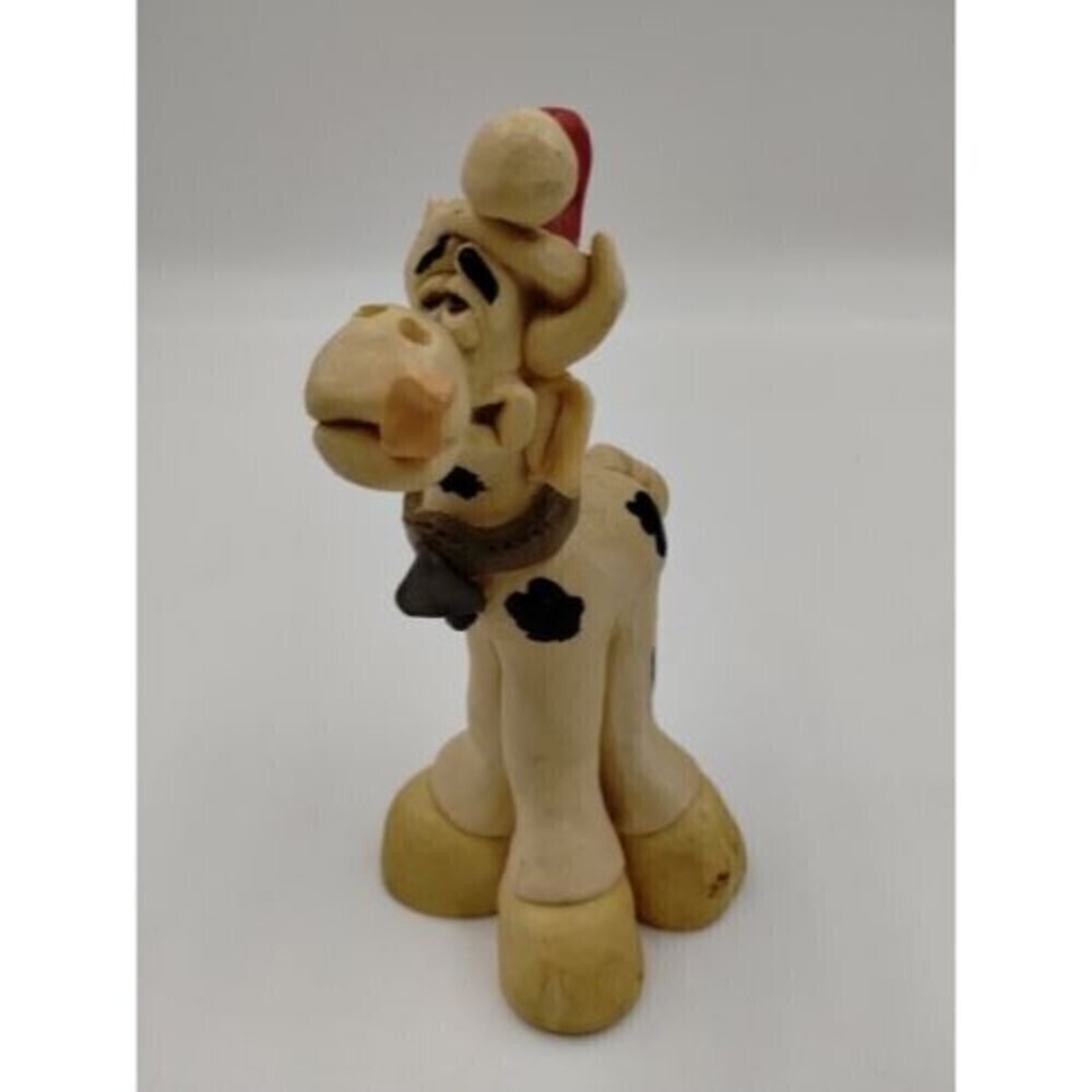 Adorable Resin Cow Figure 5.5" Tall Red Hat Tongue Out Unique Whimsical